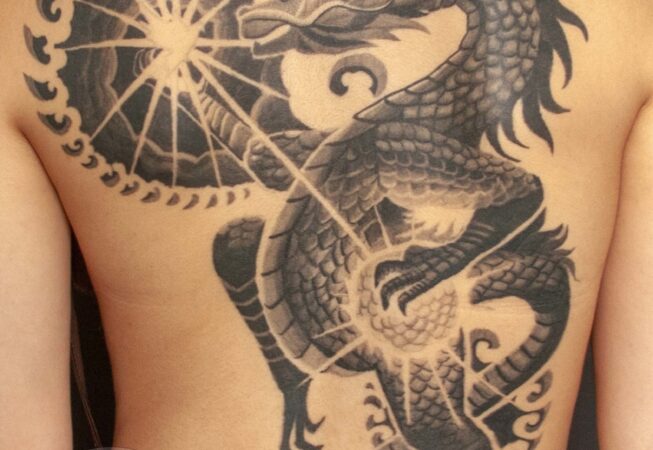 Custom Black and Gray Full Back Fantasy Dragon